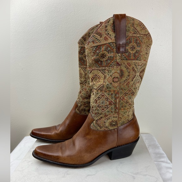 J.Jill Vintage Tapestry Leather Western Boots Pointed Toe Made in Brazil 9 - Picture 8 of 15
